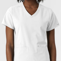 NURTUR Women's V-Neck Scrub Top - White front detail