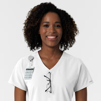 NURTUR Women's V-Neck Scrub Top - White badge and glasses loop