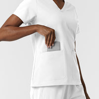 NURTUR Women's V-Neck Scrub Top - White pocket
