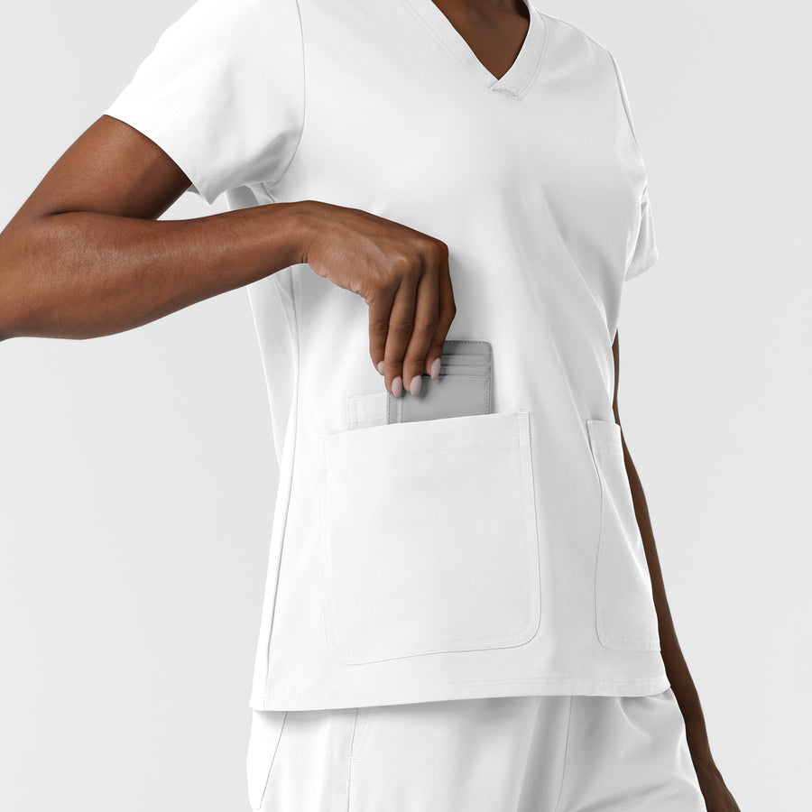 NURTUR Women's V-Neck Scrub Top - White pocket
