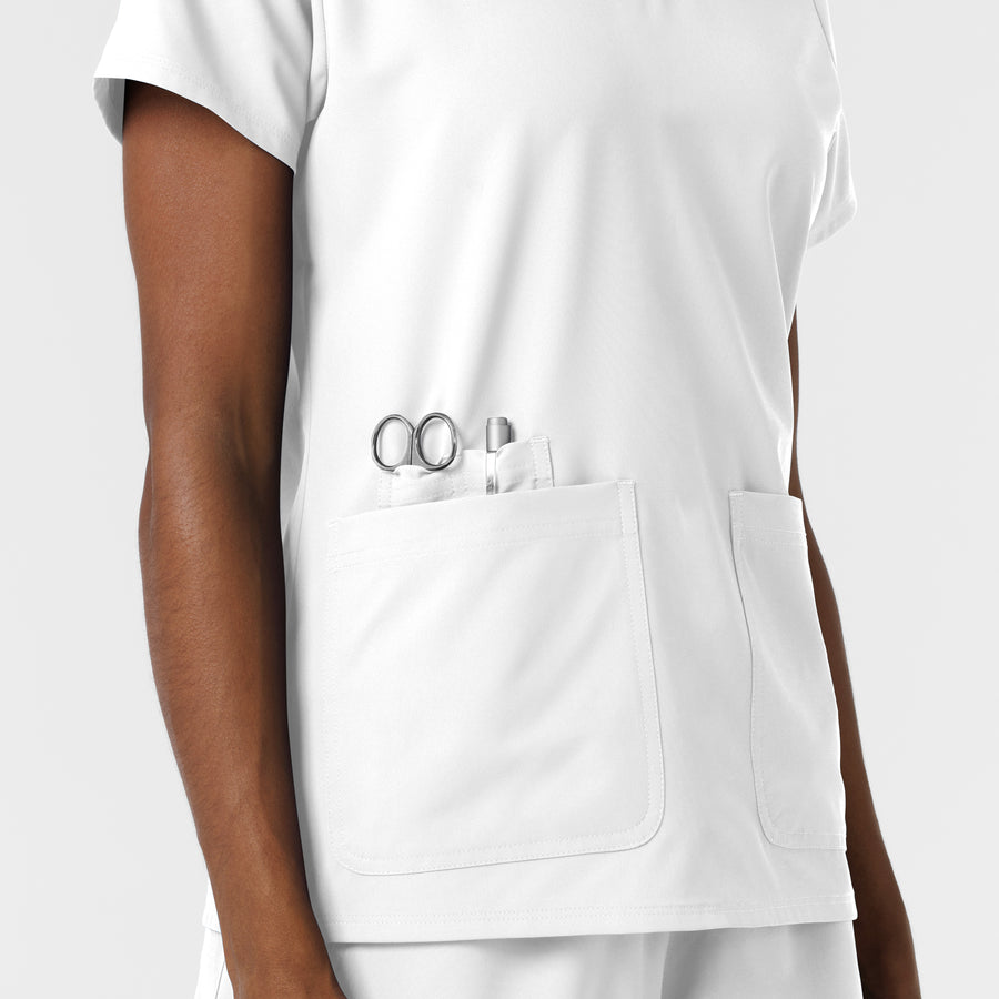 NURTUR Women's V-Neck Scrub Top - White utility loops