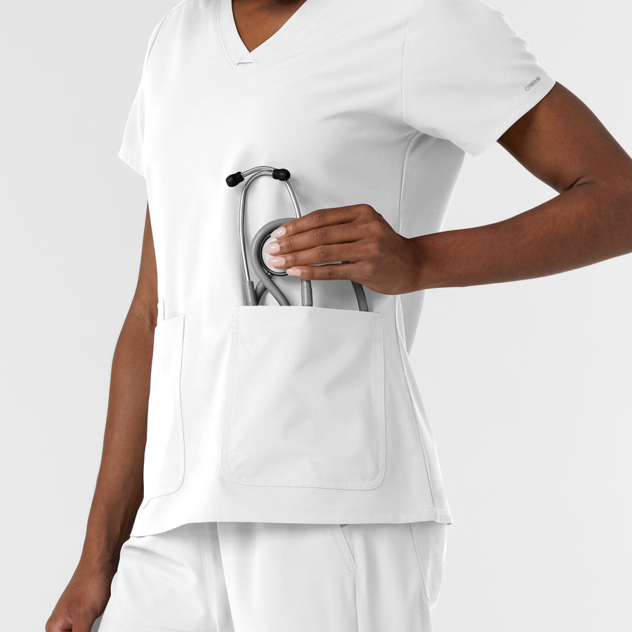 NURTUR Women's V-Neck Scrub Top - White front pocket