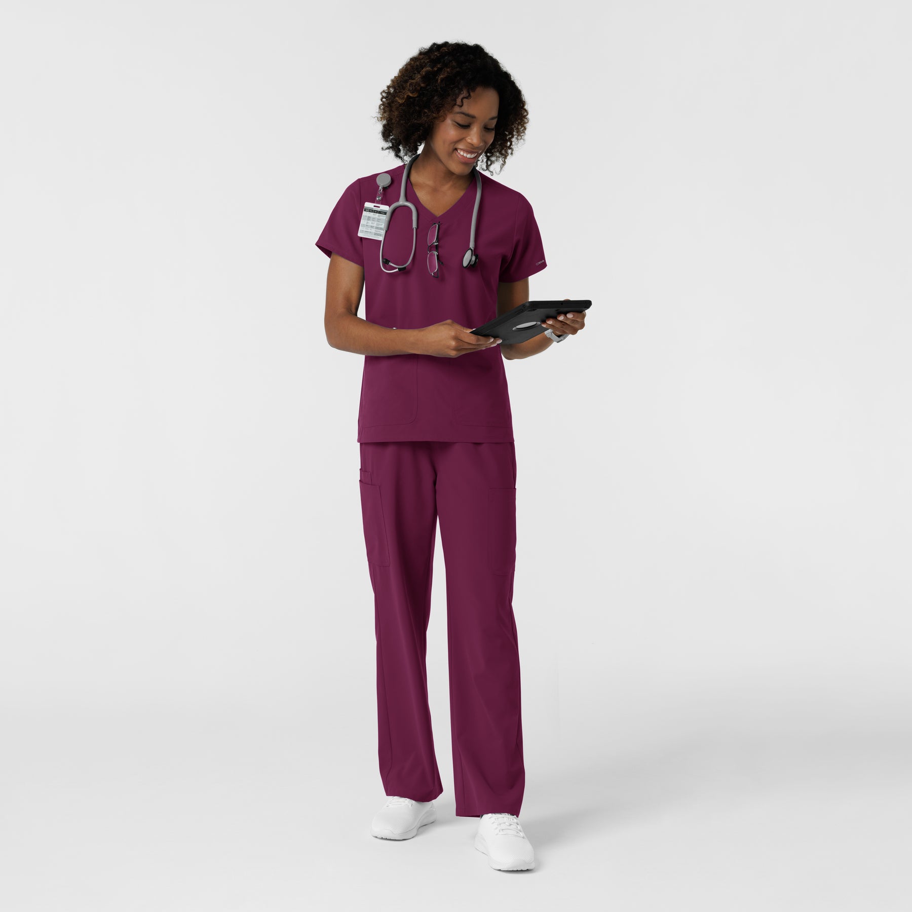 NURTUR Women's V-Neck Scrub Top- wine scrub set