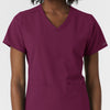 NURTUR Women's V-Neck Scrub Top- wine front detail