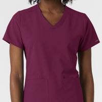 NURTUR Women's V-Neck Scrub Top- wine front detail