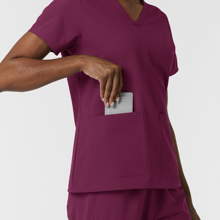 NURTUR Women's V-Neck Scrub Top- wine pockets