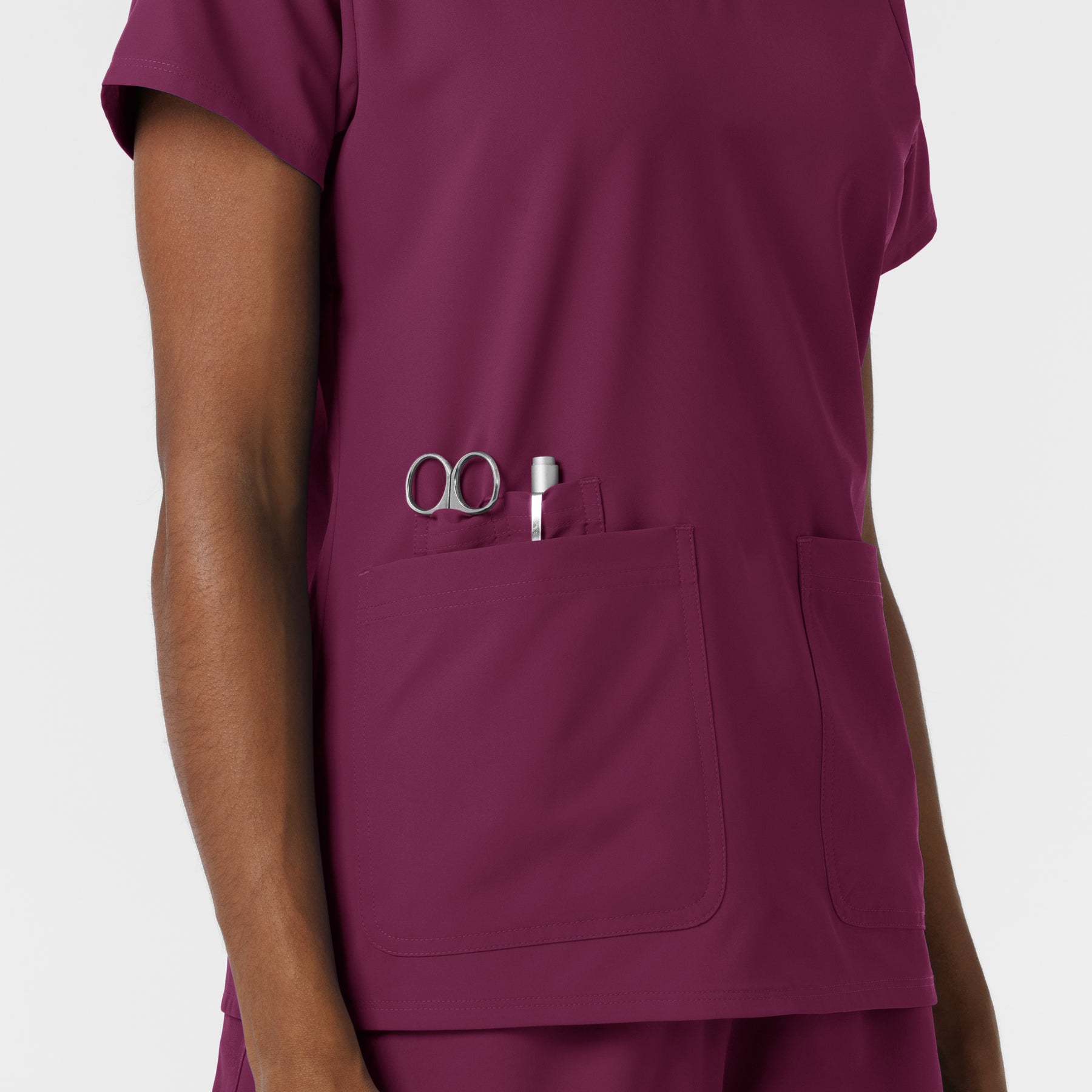 NURTUR Women's V-Neck Scrub Top- wine utility loops