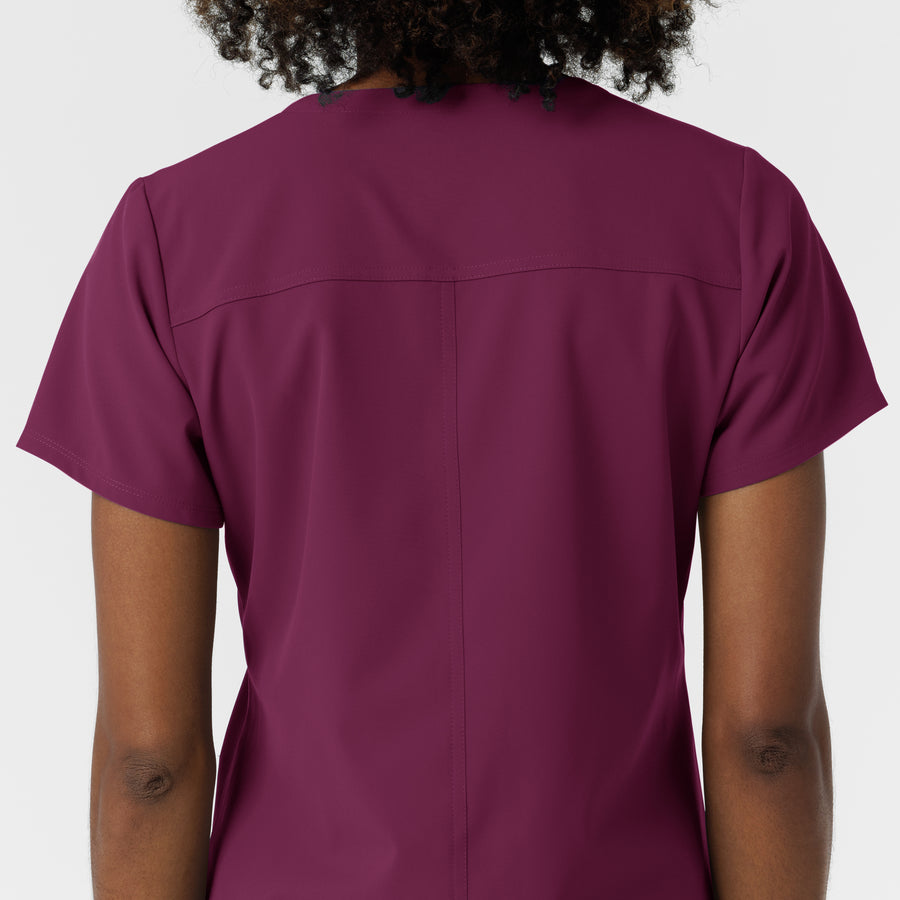 NURTUR Women's V-Neck Scrub Top- wine back seam