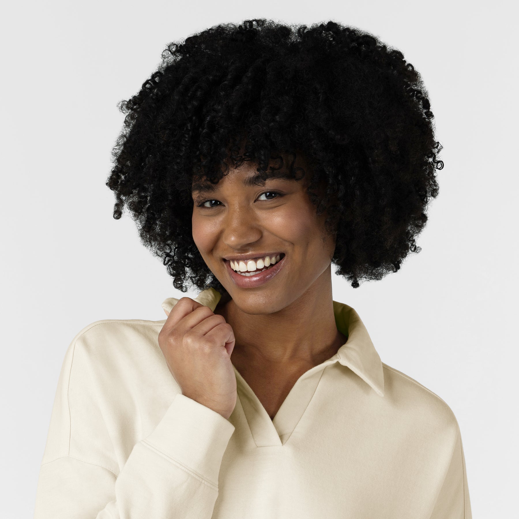 Unwind & Lounge Women's Relaxed Pullover Polo Birch front detail