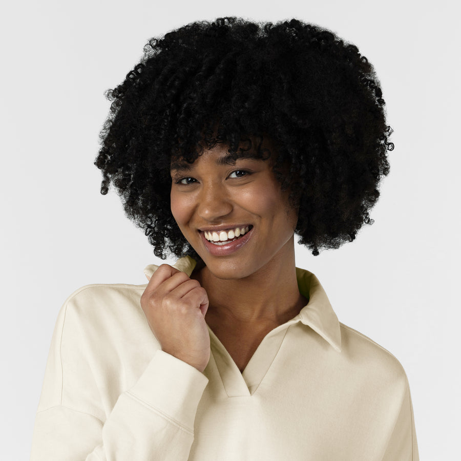 Unwind & Lounge Women's Relaxed Pullover Polo Birch front detail