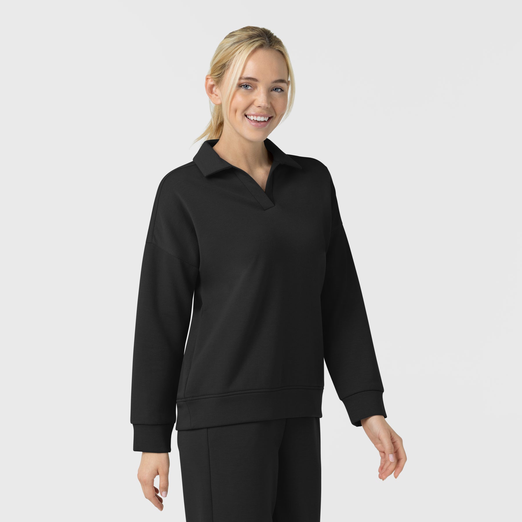 Unwind & Lounge Women's Relaxed Pullover Polo Black side view