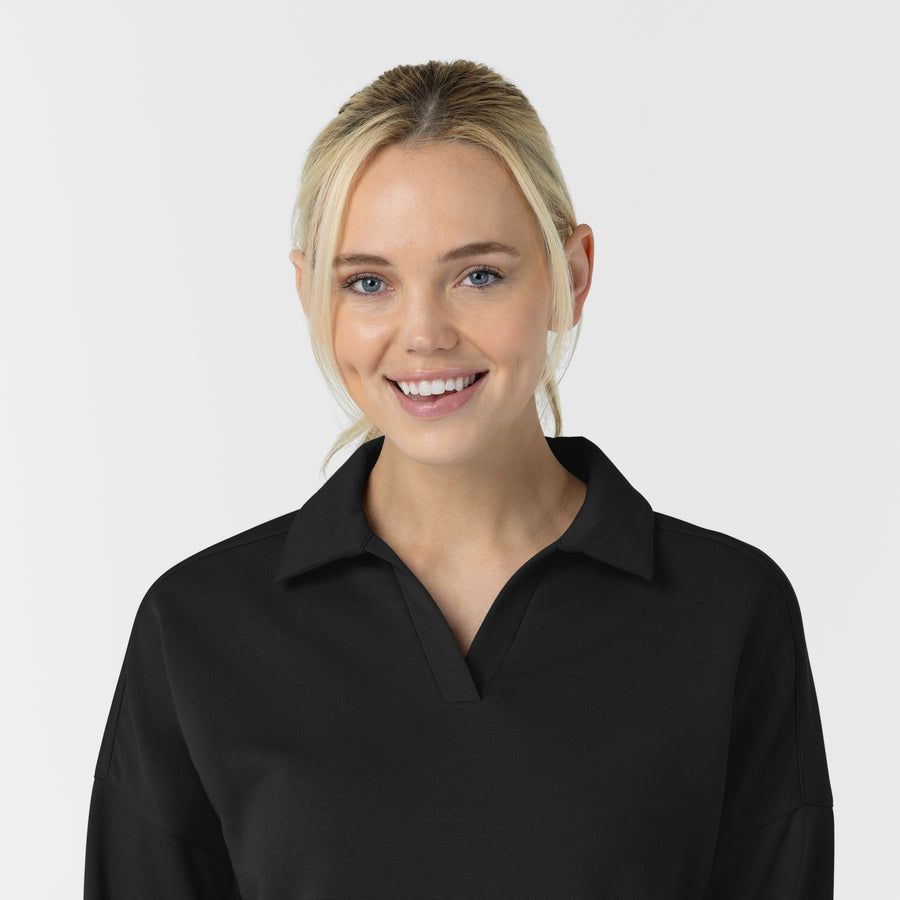 Unwind & Lounge Women's Relaxed Pullover Polo Black front detail
