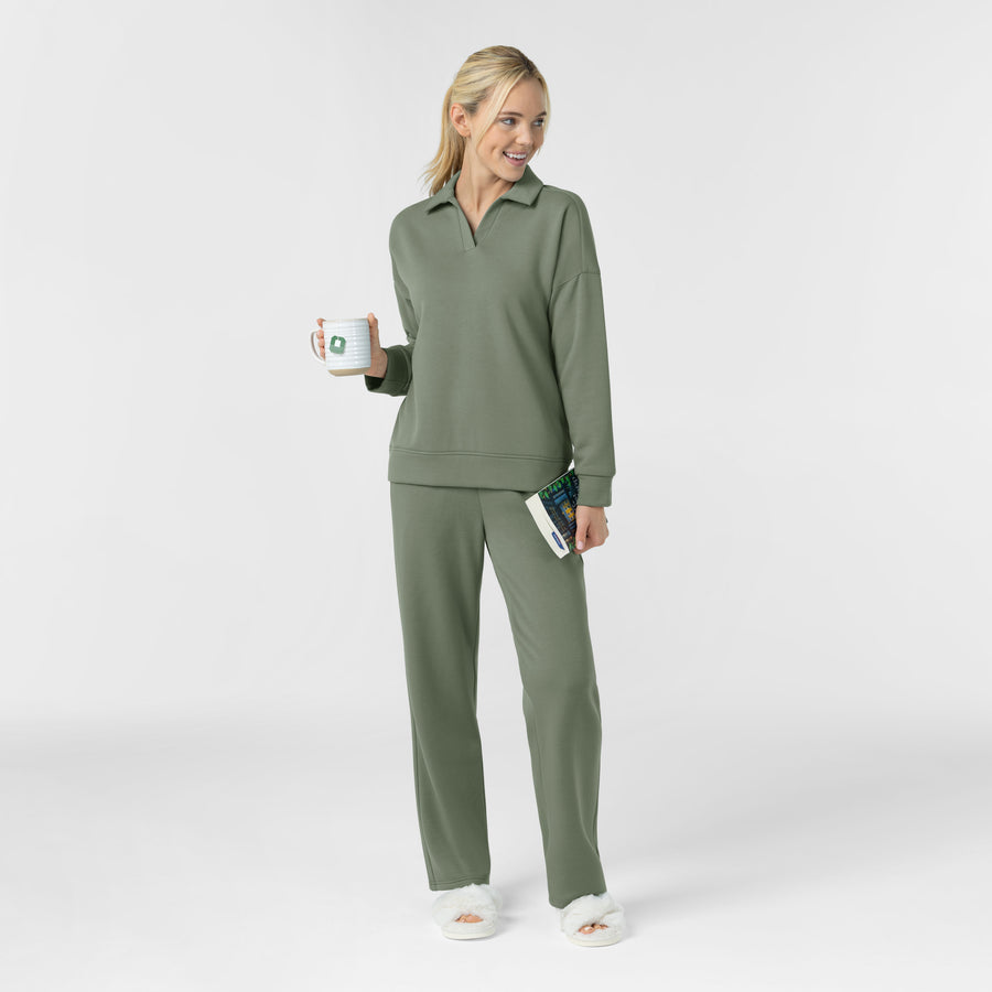 Unwind & Lounge Women's Relaxed Pullover Polo Sage lounge set