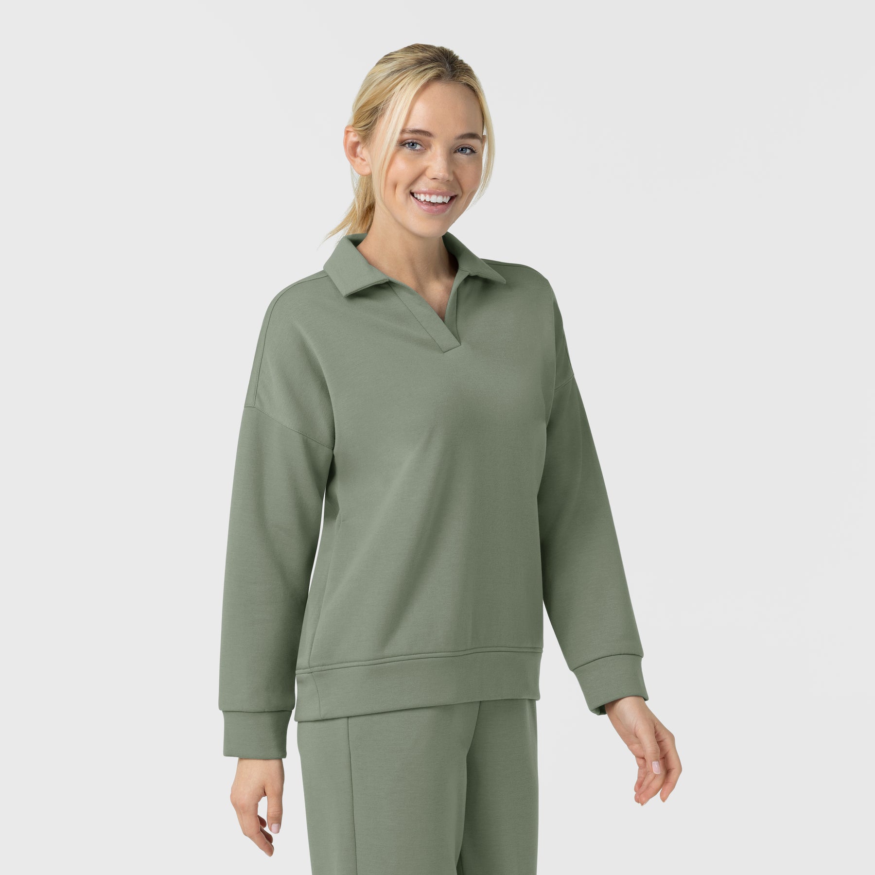Unwind & Lounge Women's Relaxed Pullover Polo Sage side view