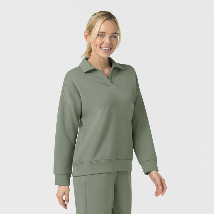 Unwind & Lounge Women's Relaxed Pullover Polo Sage side view