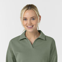 Unwind & Lounge Women's Relaxed Pullover Polo Sage front detail