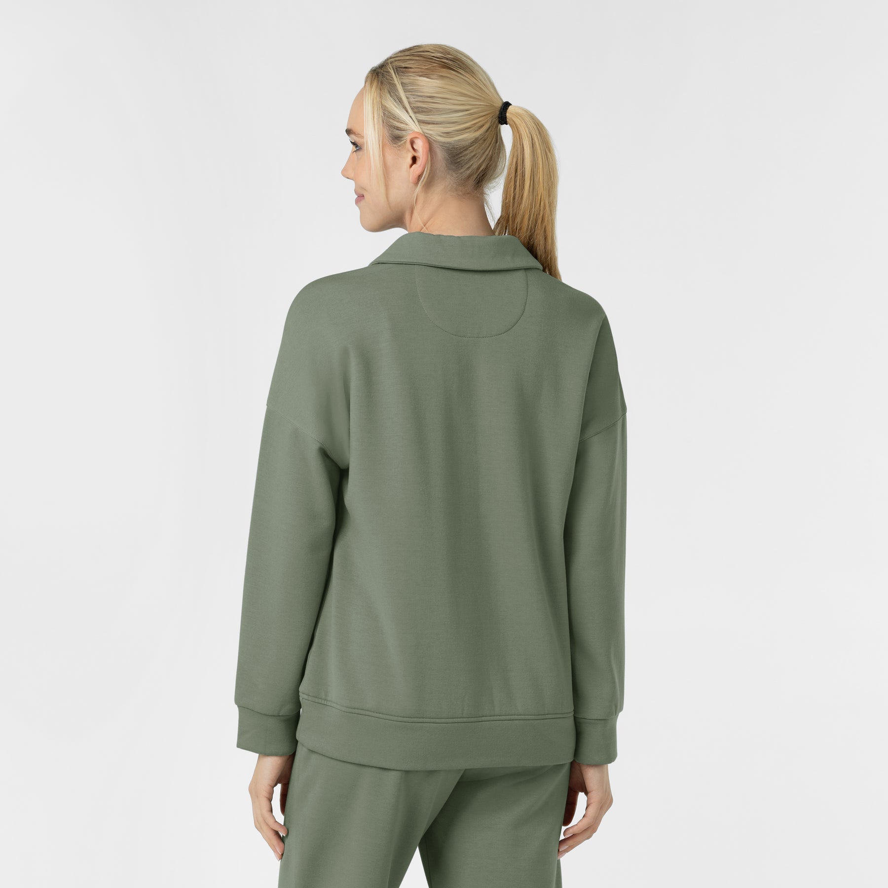 Unwind & Lounge Women's Relaxed Pullover Polo Sage back view