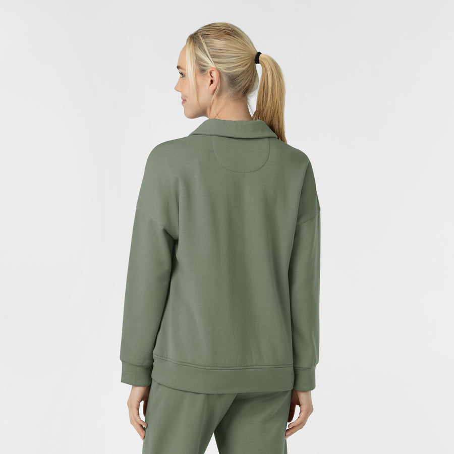 Unwind & Lounge Women's Relaxed Pullover Polo Sage back view