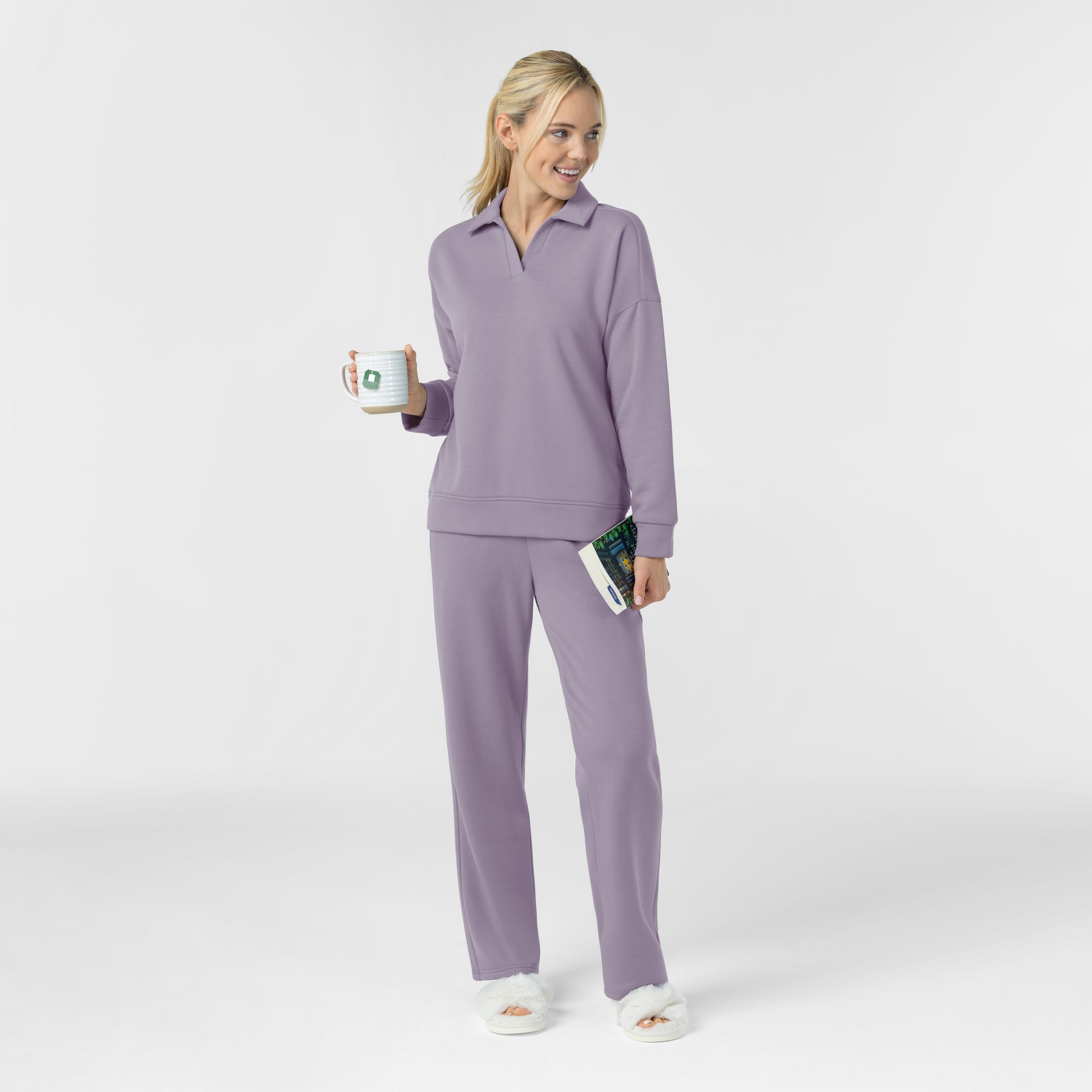 Unwind & Lounge Women's Relaxed Pullover Polo Wisteria full scrub set