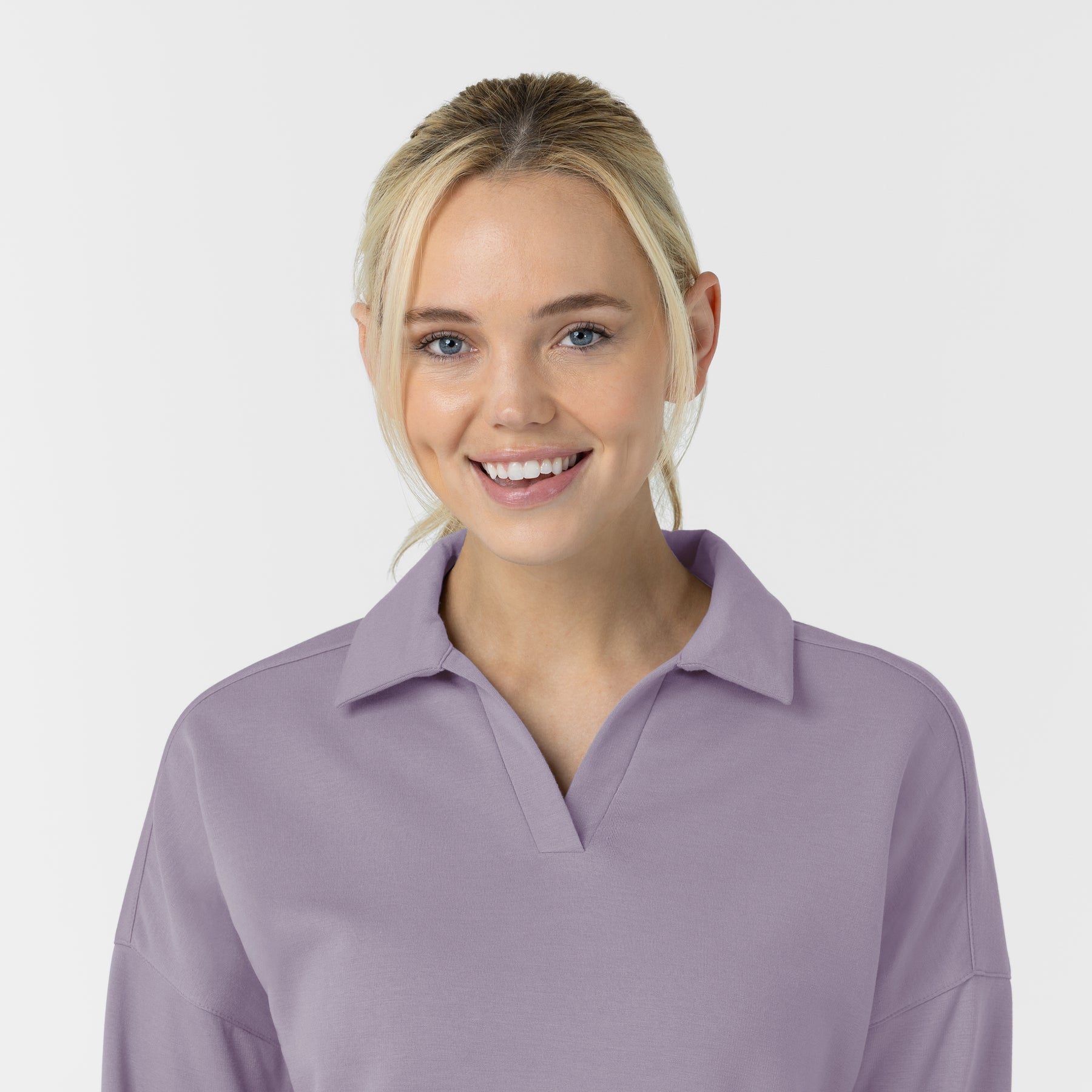 Unwind & Lounge Women's Relaxed Pullover Polo Wisteria front detail