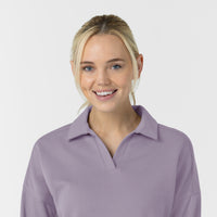 Unwind & Lounge Women's Relaxed Pullover Polo Wisteria front detail