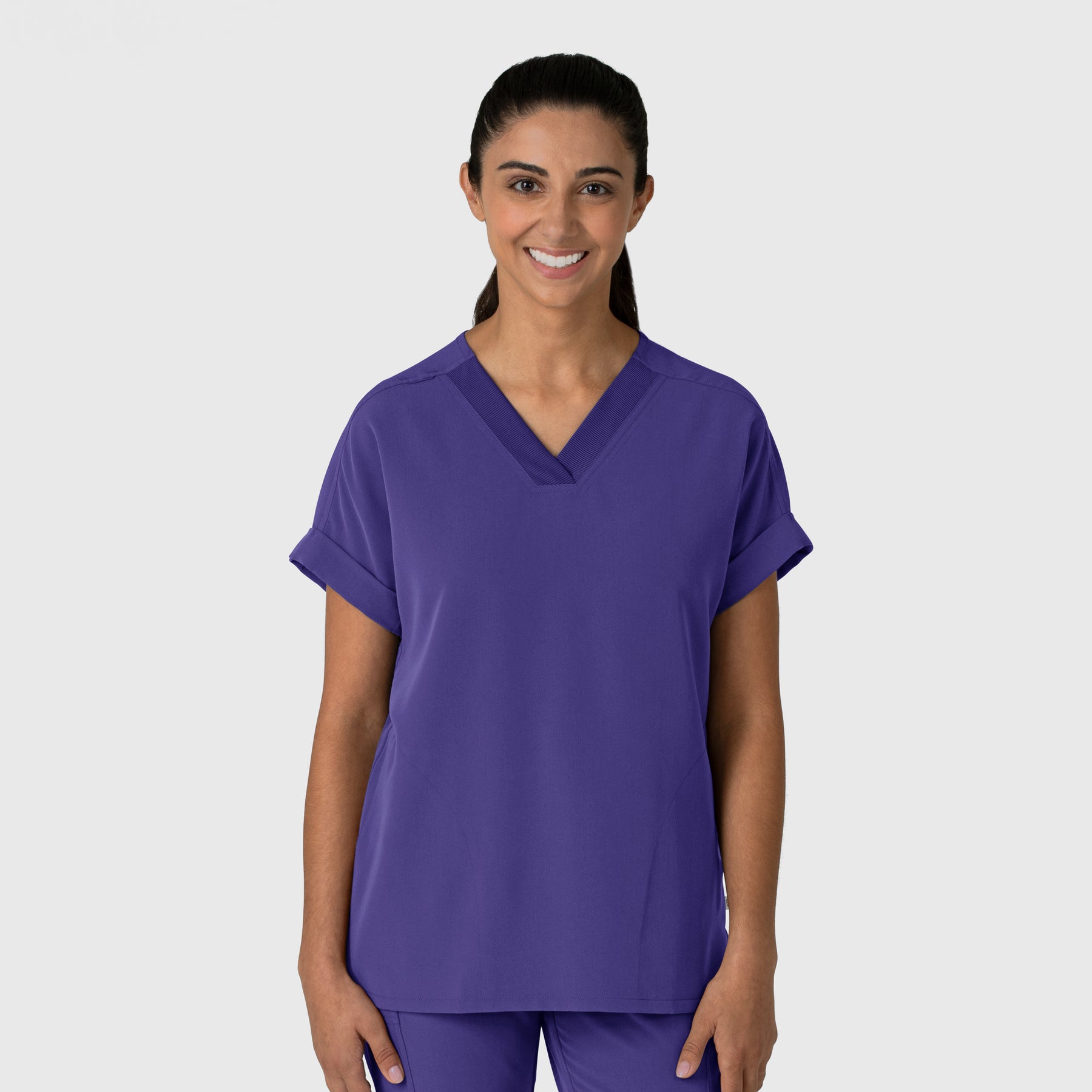 Nova Women's Drop Shoulder Boxy Scrub Top Grape