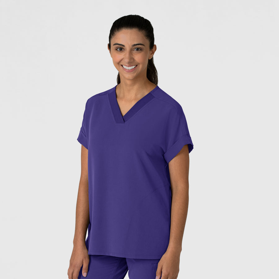 Nova Women's Drop Shoulder Boxy Scrub Top Grape side view