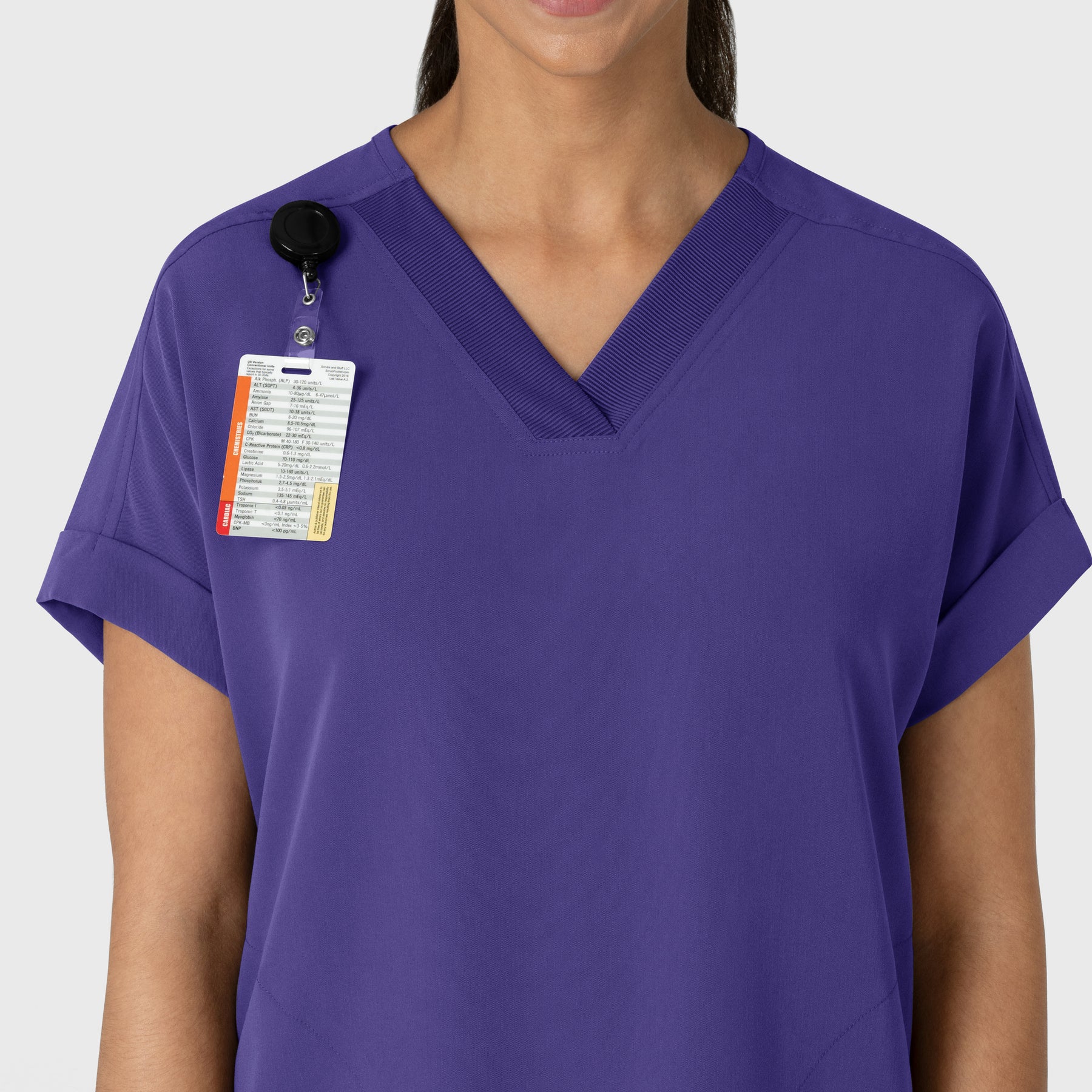 Nova Women's Drop Shoulder Boxy Scrub Top Grape front detail