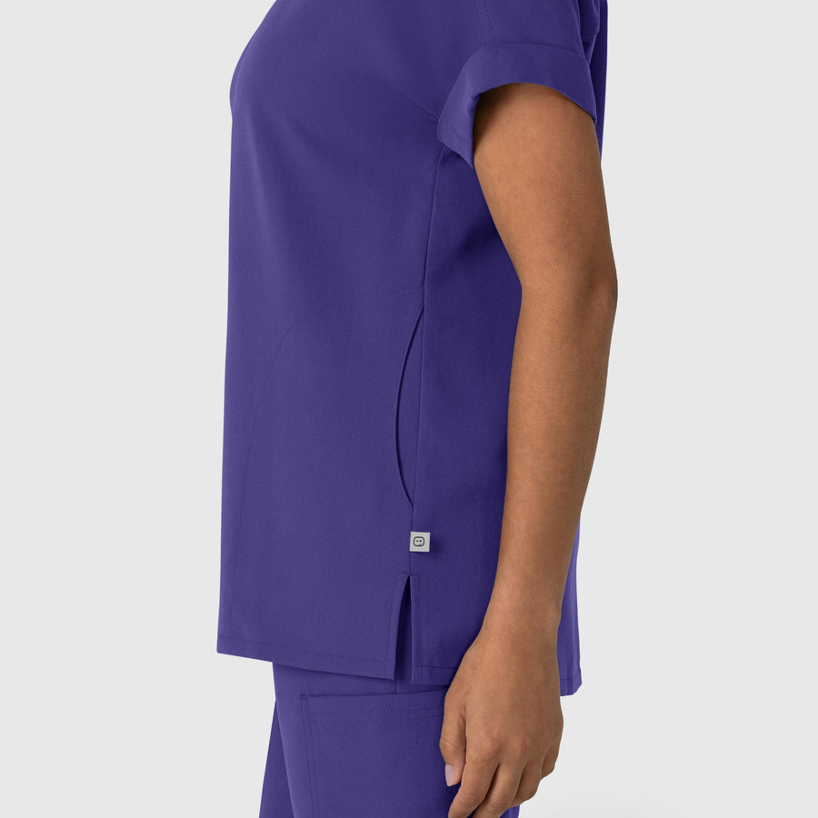 Nova Women's Drop Shoulder Boxy Scrub Top Grape side detail 1