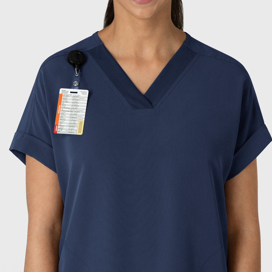 Nova Women's Drop Shoulder Boxy Scrub Top Navy front detail