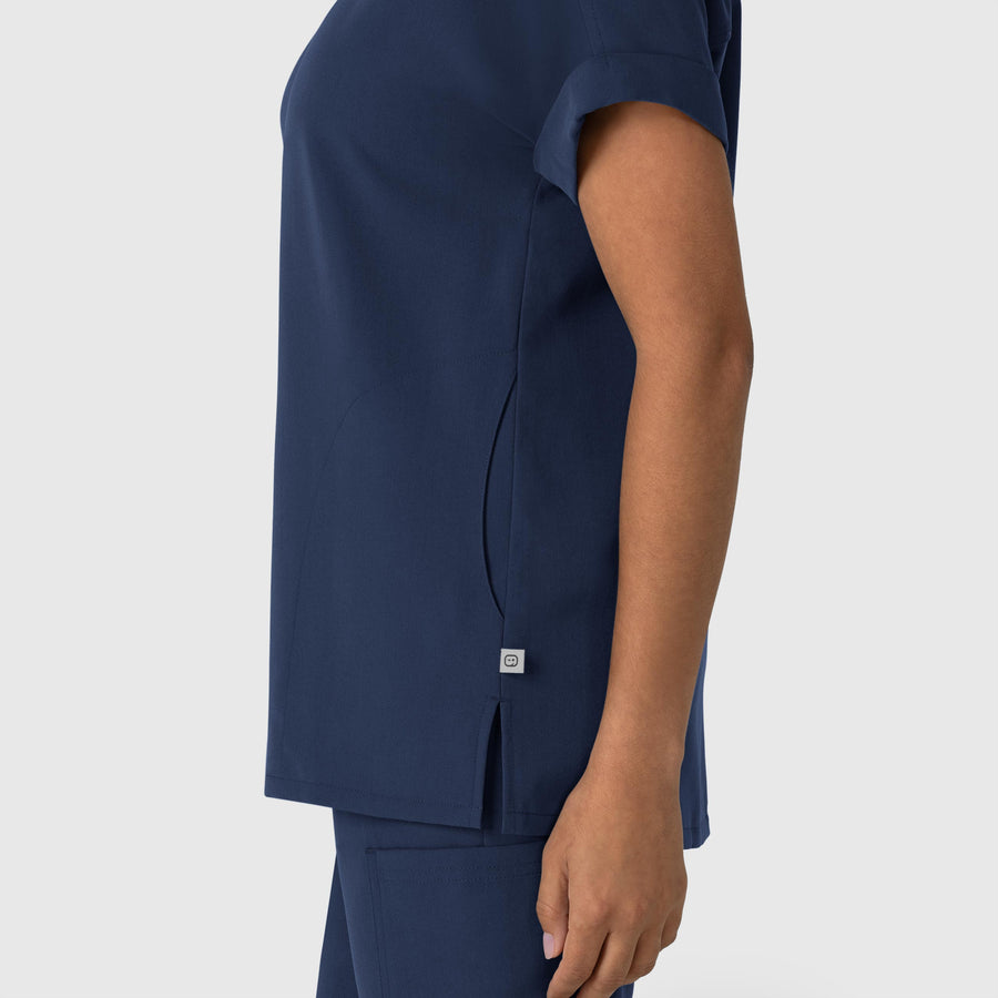 Nova Women's Drop Shoulder Boxy Scrub Top Navy side detail 1