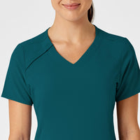 RENEW Women's Zip Accent Scrub Top Caribbean Blue front detail