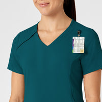 RENEW Women's Zip Accent Scrub Top Caribbean Blue side detail 2