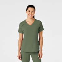 RENEW Women's Zip Accent Scrub Top Olive