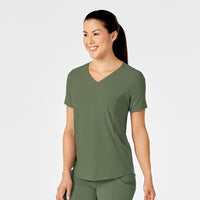 RENEW Women's Zip Accent Scrub Top Olive side view