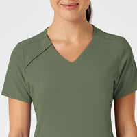 RENEW Women's Zip Accent Scrub Top Olive front detail