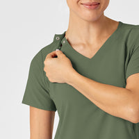 RENEW Women's Zip Accent Scrub Top Olive side detail 1