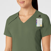 RENEW Women's Zip Accent Scrub Top Olive side detail 2