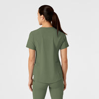 RENEW Women's Zip Accent Scrub Top Olive back view