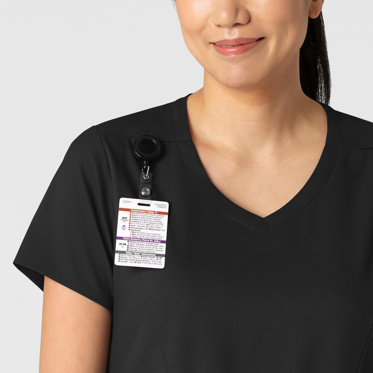 Boundless Women's 2-Pocket V-Neck Scrub Top Black front detail