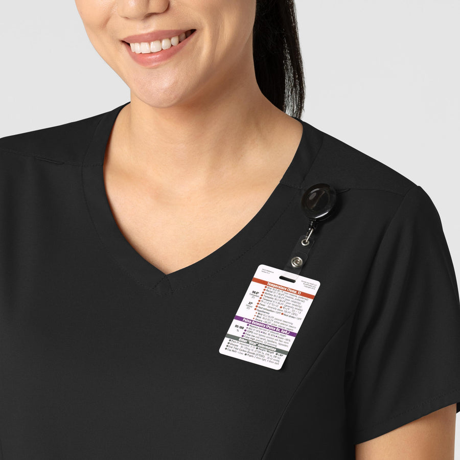 Boundless Women's 2-Pocket V-Neck Scrub Top Black side detail 1