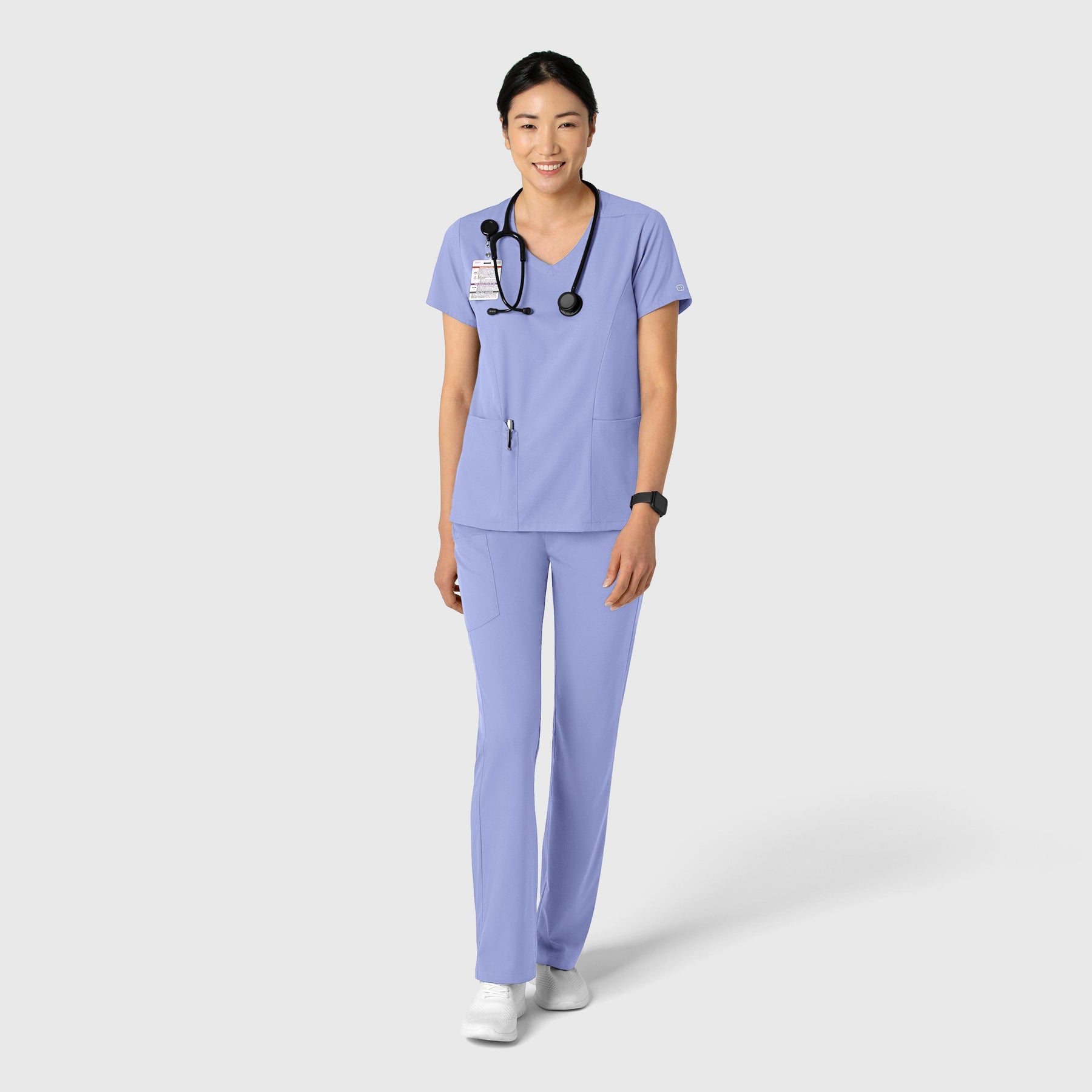 Boundless Women's 2-Pocket V-Neck Scrub Top Ceil Blue full scrub set