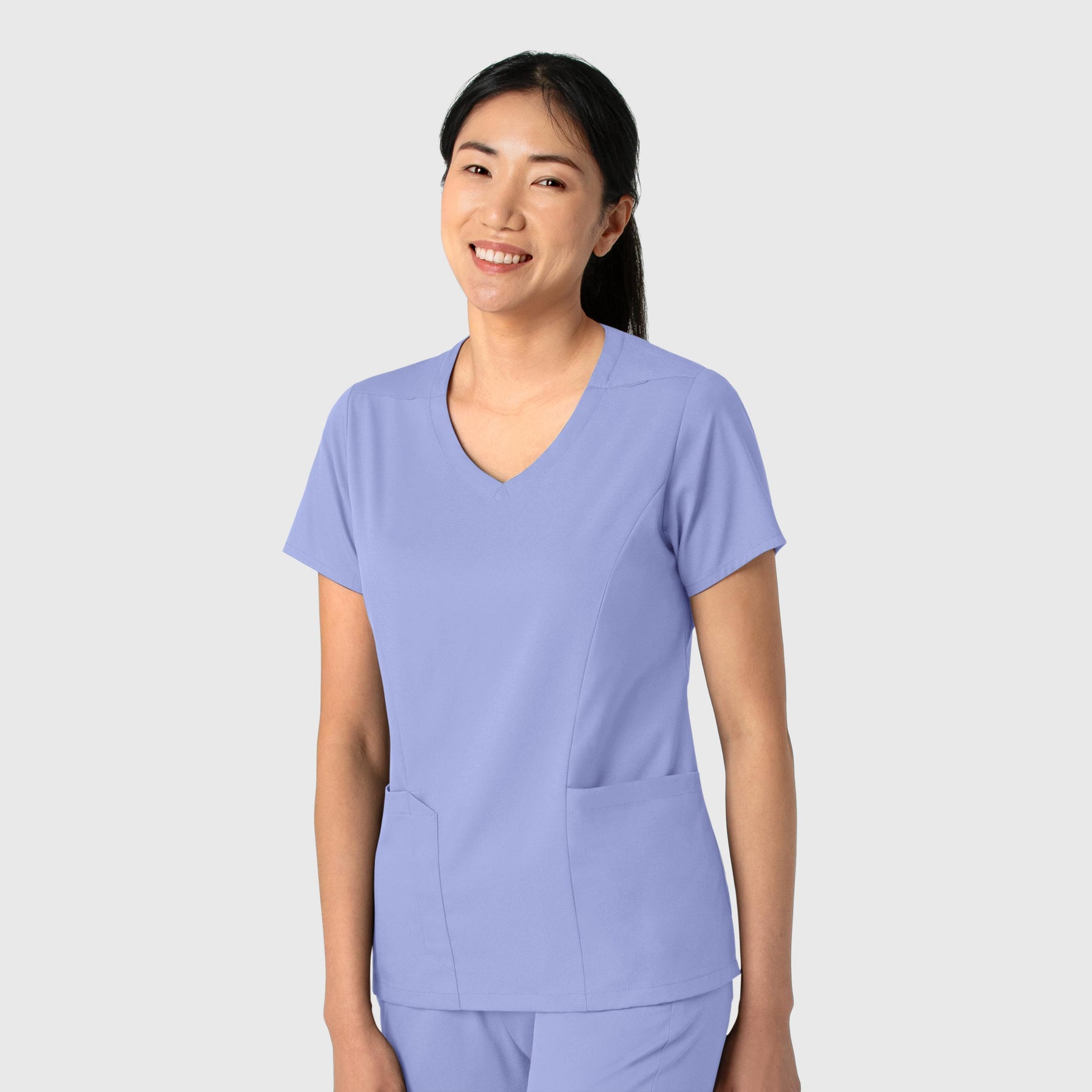 Boundless Women's 2-Pocket V-Neck Scrub Top Ceil Blue side view