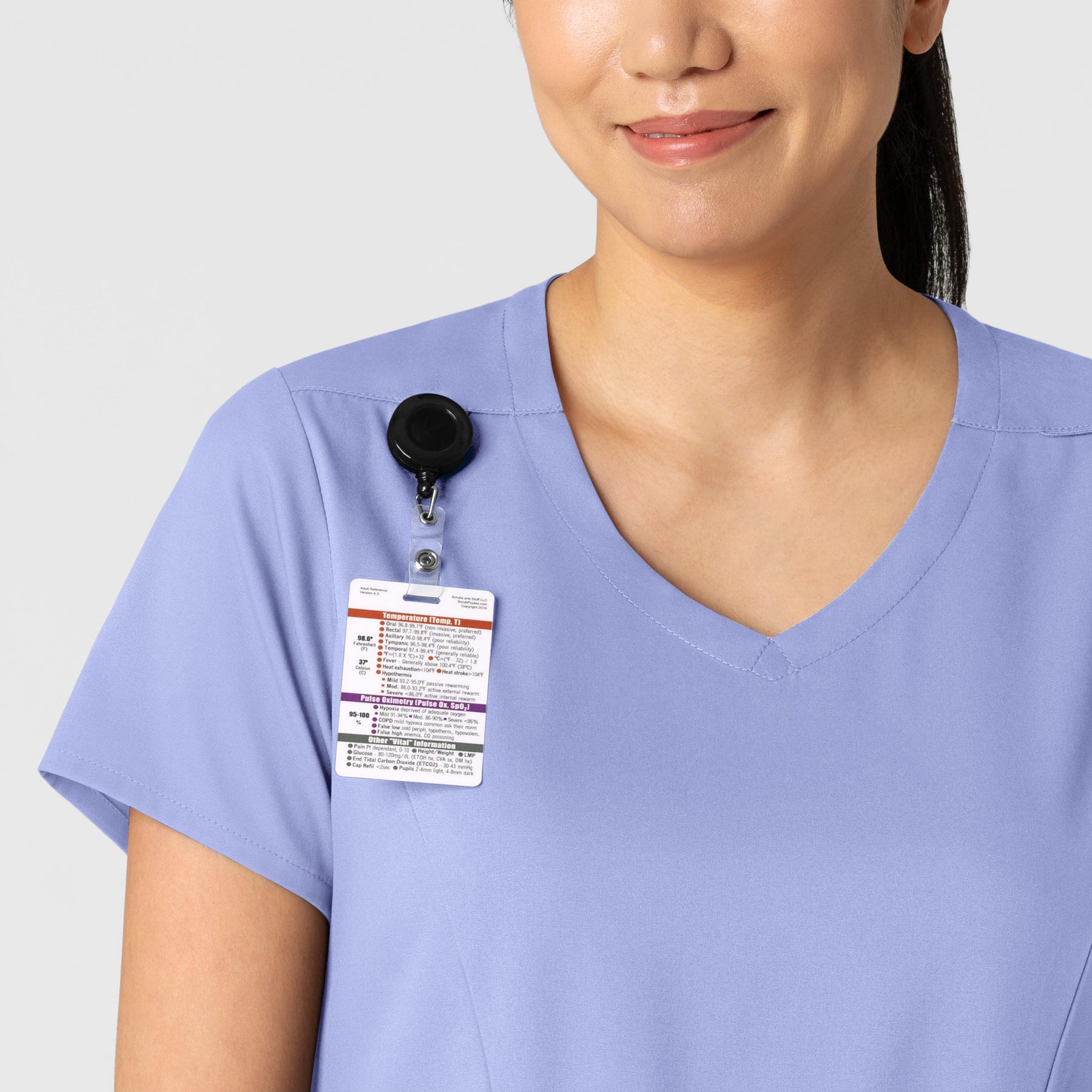 Boundless Women's 2-Pocket V-Neck Scrub Top Ceil Blue front detail
