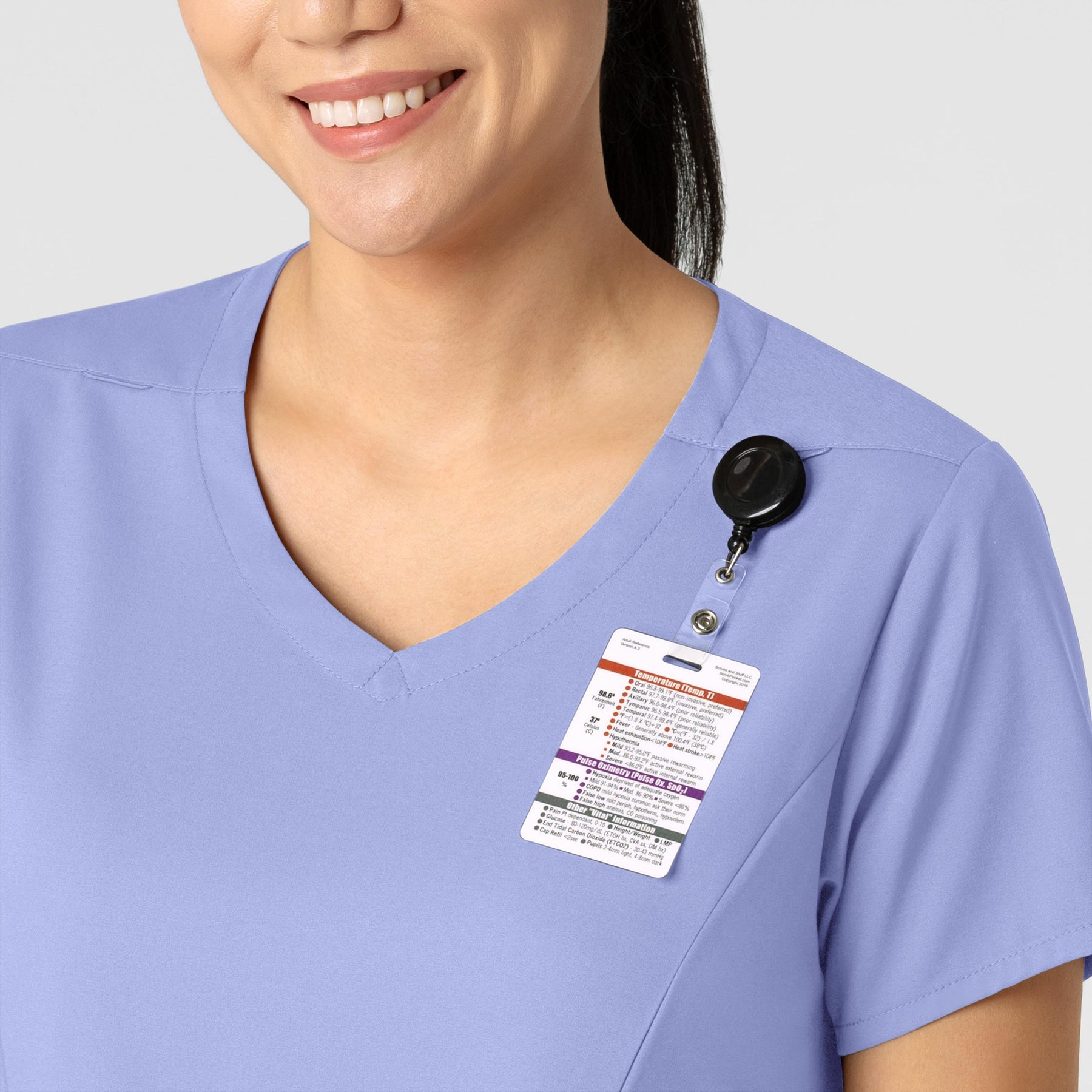 Boundless Women's 2-Pocket V-Neck Scrub Top Ceil Blue side detail 1