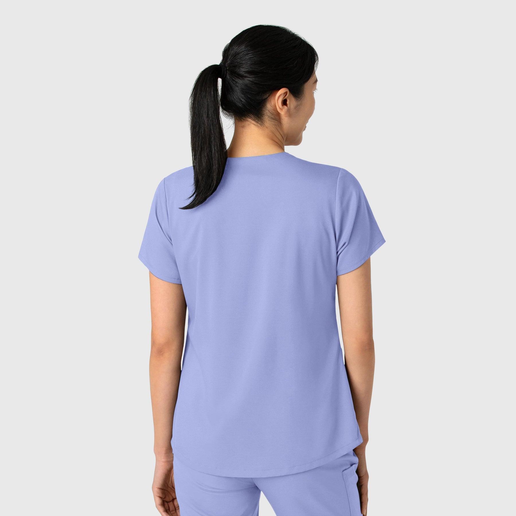 Boundless Women's 2-Pocket V-Neck Scrub Top Ceil Blue back view
