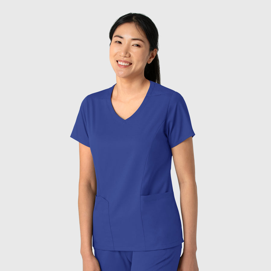 Boundless Women's 2-Pocket V-Neck Scrub Top Galaxy Blue side view