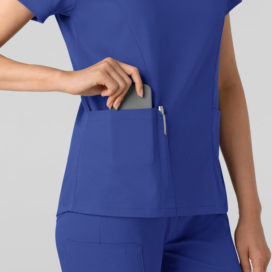 Boundless Women's 2-Pocket V-Neck Scrub Top Galaxy Blue side detail 2
