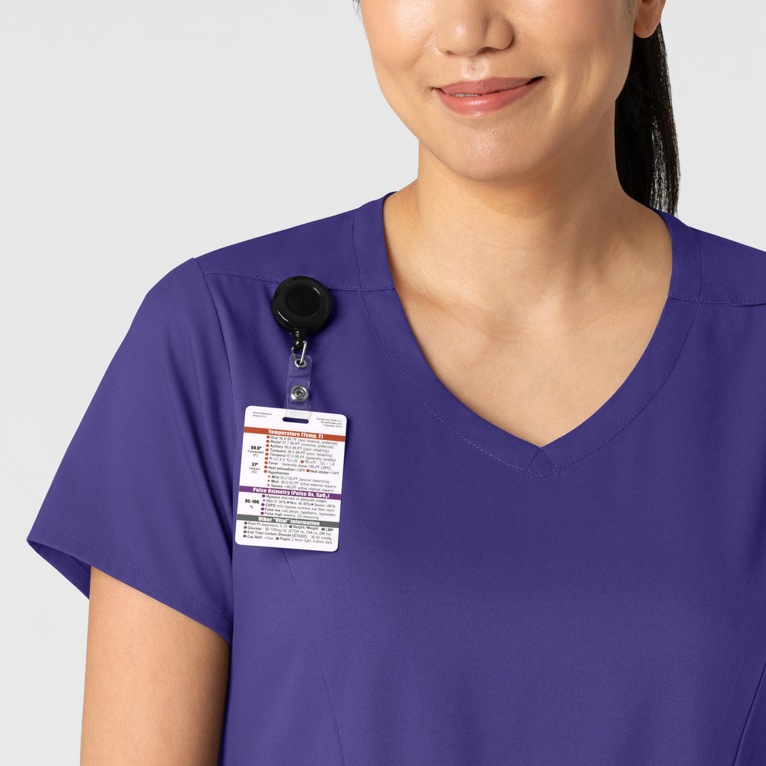 Boundless Women's 2-Pocket V-Neck Scrub Top Grape front detail