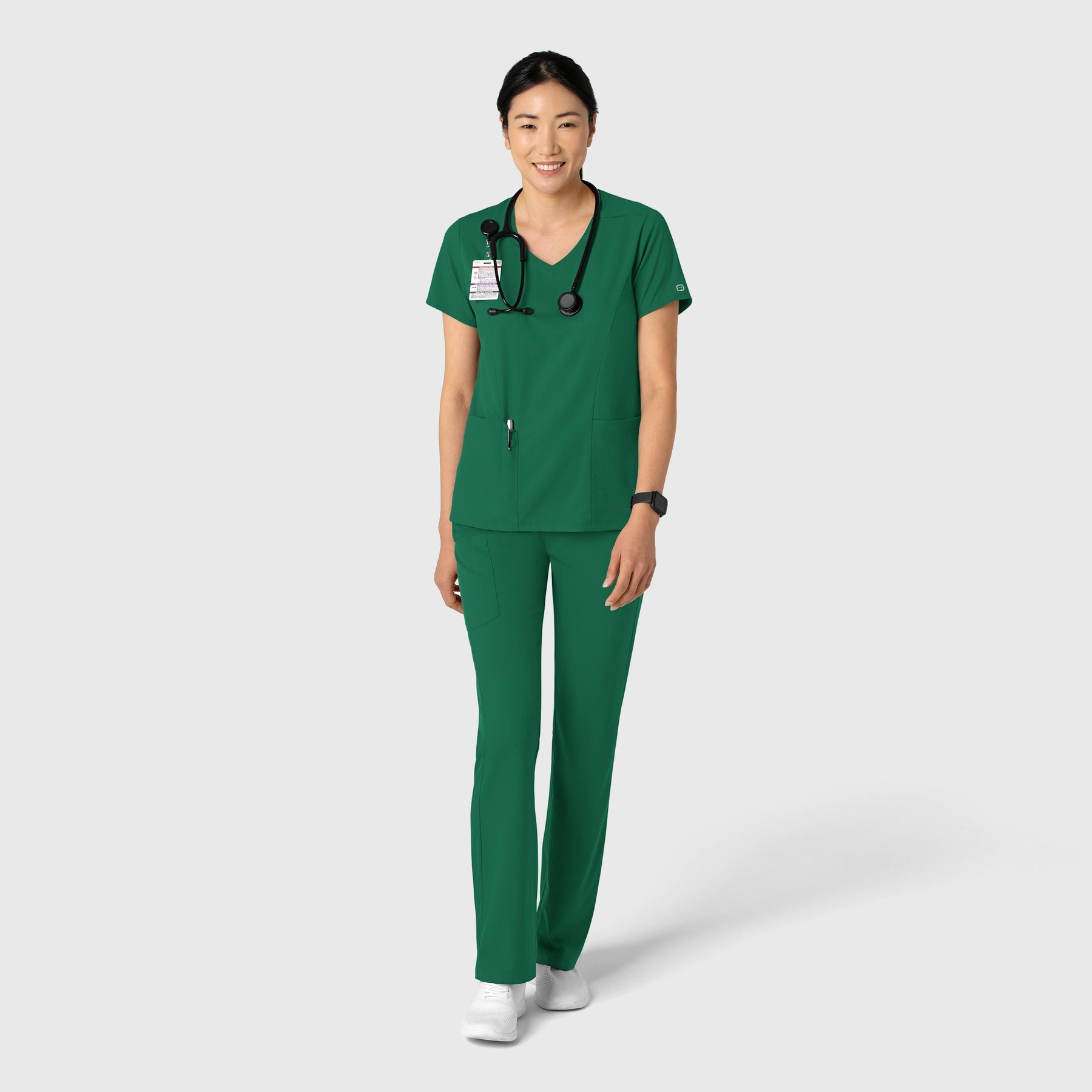 Boundless Women's 2-Pocket V-Neck Scrub Top Hunter full scrub set
